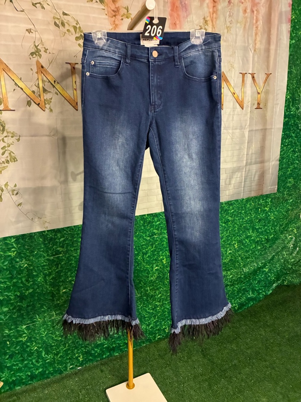 #206 For The Republic Feather Hem Flare Jeans Size 4